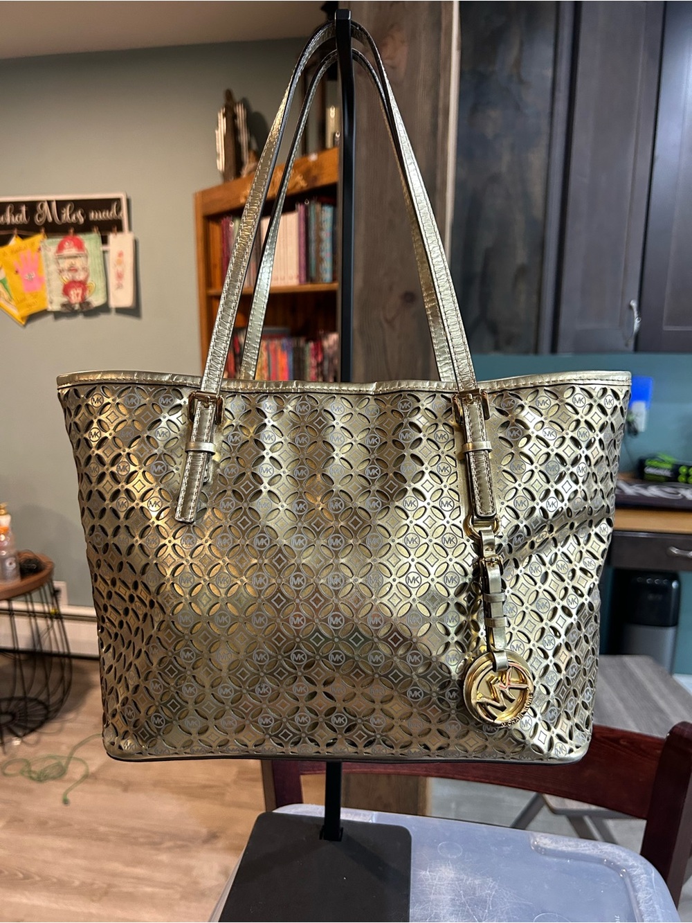 Michael Kors Metallic Gold Perforated MK Tote